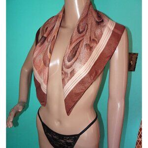 Vintage 1970s Brown & Beige Brocade Brush Stroke Scarf head wrap pinup retro